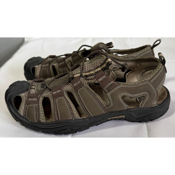 Skechers Mens Norvick Brown Leather Slip In Fisherman Sandal Size 11 - Picture 2 of 8